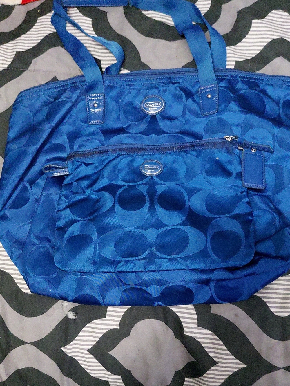 Coach Royal Blue Signature Tote with Removable Pouch
